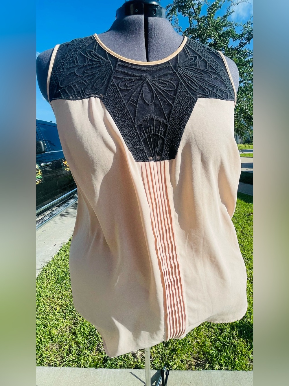 Daniel Rainn Sleveless Blush Tank with Black Lace Yoke